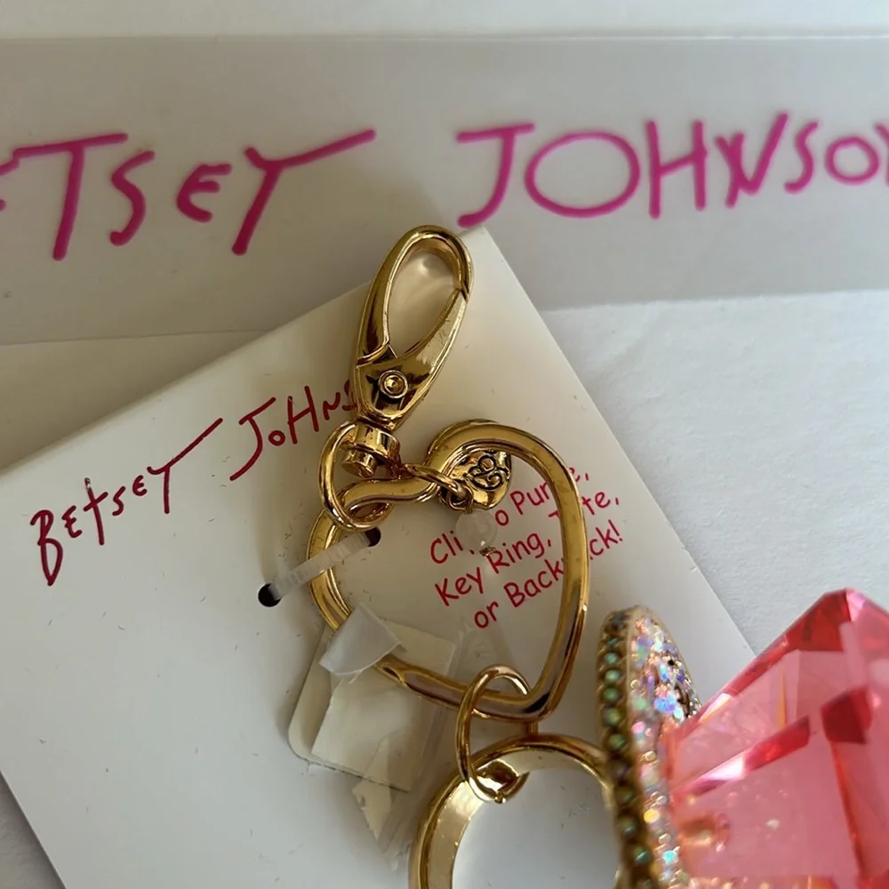 Betsey Johnson bling ring pop crystal handbag charm keychain